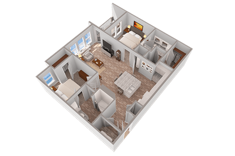 Floor plan for 2 beds, 2 baths, 1121 sqft